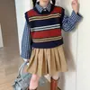 Camisa de Cuadros Retro Estilo Coreano, Chaleco de Rayas, Nuevo Estilo Primavera 2026, Falda Plisada de Moda para Niñas Pequeñas