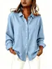 Roupas femininas transfronteiriças europeias e americanas Amazon primavera-verão gola lapela modelagem solta cardigã manga longa camisa de algodão e linho casual versátil vestuário feminino