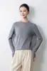 Camisa base versátil de alta gama lista para usar, textura lisa, simple y elegante, cuello redondo, manga larga, básica, para primavera y otoño, casual, para mujer