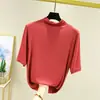 Camiseta de Modal con Cuello Medio y Media Manga para Mujer Verano Delgada Interior Manga Media Color Sólido Versátil Camiseta Base