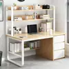 Mesa e estante integradas para estudo e escrita de estudantes em casa, mesa simples para desktop, jogos e escritório para espaços pequenos