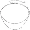 Colar Choker Metálico Estilo Europeu e Americano Boêmio com Contas de Aço Inoxidável Dupla Camada para Mulheres Joias Atacado Cor de Aço
