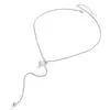 Collar Largo de Cadena de Serpiente de Acero Inoxidable con Colgante de Corazón de Perla Artificial Estilo Ins Transfronterizo Europeo y Americano Ajustable Moda Y2K