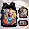 Princesa de Hielo y Nieve Elsa Mochila Escolar Mochila Infantil de Jardín de Infancia Bolsa de Hombro Impermeable de Gran Capacidad Estuche Juego de Tres Piezas