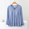 Pijama largo de manga larga para mujer con almohadilla en el pecho primavera y otoño cuello en V top sin sujetador prenda interior de una pieza