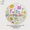 Globo de aluminio redondo de 18 pulgadas en español feliz cumpleaños globo de dibujos animados decoración para fiesta de cumpleaños de bebé