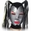 Atractivo Sombrero de Látex Traje de Gato con Cola Máscara de Goma Traje Neutro para Fiesta Máscara Bdsm Maquillaje de Baile Capucha para Fiesta