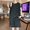 Conjunto de colete tie-dye casual de verão para homens, estilo Hong Kong moderno solto plus size versátil estiloso sem mangas shorts conjunto de duas peças