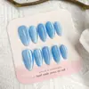 Adesivos de Unha Azul Oceano Novos Personalizados, 10 Peças, Manicure Codificada em Formato de Amêndoa, Unhas Postiças Cat-Eye Feitas à Mão