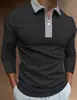 Transfronteiriço 2021 Europeu e Americano AliExpress Amazon nova camiseta POLO com zíper, combinação de cores, masculina, manga longa, top