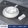 Conjunto de mesa cerâmico de três peças prato de osso Tigela Asa Colher Copo pauzinhos Hotel hotel desinfecção Linha Dourada borda azul louça atacado