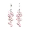Brincos de Gancho com Pingente de Cacho de Uva de Cristal Rosa Vintage Estilo Francês, Únicos e Doces, Brincos Longos Versáteis Fofos