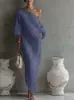 2026 Moda de Alta Gama para Mujer de Manga Larga Hombros Descubiertos Vestido Largo de Cintura Media Vestido Pulóver