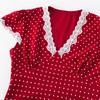 Vestido Estilo Lujuria Pura Francesa Cuello en V Encaje Empalmado Manga Abullonada Estampado de Lunares Cintura Alta Delgado Elegante Falda Larga para Mujer
