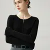 Cardigan de Tricô Cashmere Gola Redonda Manga Longa Feminino Cor Sólida Costurado Slimming Top