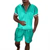 Comercio Transfronterizo Moda Tallas Grandes Cremallera Malla Camisa Polo Traje Impresión Digital 3D Ajustado Conjunto de Dos Piezas para Hombre