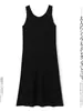 Vestido Camisola de Seda Helada con Cuello en V para Mujer, Verano Delgado de Corte Holgado, Vestido Tanque Delgado de Longitud Media, Vestido Largo para Vacaciones para Usar en Capas