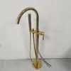 Torneira de Banheira de Chão Cinza Gunmetal de Latão com Coluna de Barril de Madeira Conexão na Parede da Cuba Chuveiro Independente Quente e Frio