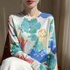 Suéter Base Versátil de Lyocell Tencel Tie-Dye Corto Casual de Cuello Redondo de Manga Larga para Mujer Otoño 2025 Transfronterizo