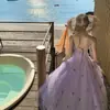 Vestido Morado con Mariposa Tridimensional en Tirantes, Vestido Largo de Malla, Vestido de Tirantes Suave, Tejido de Punto, Corte Ajustado, con Etiquetas