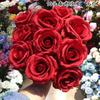 Flanela roja rosa comercio exterior 3 cabezas ángulo de flanela rosa rosa redondo de una cabeza decoración de boda flor artificial al por mayor