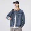 Chaqueta de Mezclilla con Solapa de Pana Lavada Retro Contraste Detroit para Hombre Nueva Otoño Estilo Americano Chaqueta de Trabajo