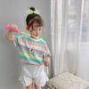 Camiseta de Verano de Manga Corta para Niñas Moda Bebé Infantil Elegante Moderna Marca Estilo Coreano Flor Rayas Arcoíris Top de Media Manga
