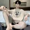 Chegada Nova Transfronteiriça Pijamas Masculinos de Verão Manga Curta Conjunto Estilo Coreano Solto Tamanho Grande Desenho Animado Casual Roupa de Fora Roupas de Casa
