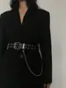 Corrente de Cintura Feminina Versátil Simples Casual Vazada com Ilhoses de Duas Fileiras, Personalizável com Rebites e Ilhoses de Duas Fileiras