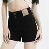 Shorts de Mezclilla Azules de Diseño con Doble Botón de Cintura Alta para Mujer 2025 Nuevo Verano Cubre Cadera Hot Pants de Tres Puntos