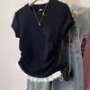 Camiseta Patchwork Plissada de Manga Curta Tamanho Extra Grande 100kg para Mulheres, Verão Renda Ajuste na Cintura, Ombro Normal, Moda Nicho Versátil