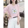 Camiseta de Algodão Bambu Manga Longa para Mulheres Verão 2026 Novo Estilo Solta Look Emagrecedor Blusa de Seda Gelada Tricotada Proteção Solar Top Estampado