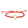 Pulseira de Casal Fita de Möbius de Ouro Puro 999 Shuibei Corda de Mão Trançada Vermelha e Preta Sinal de Amor para Homens e Mulheres Presente