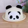 Sombrero de Paja con Ala Enrollada para Sol de Primavera y Verano, Estilo Padre-Hijo, Sombrero de Panda de Dibujos Animados para Hombres y Mujeres, Sombrero de Pescador Transpirable para Protección Solar en Viajes