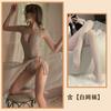 Lencería sexy de noche dorada, camisón sexy con tirantes y escote en V profundo, perspectiva de malla, tentación, camisón de media longitud para mujer