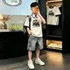 Conjunto de Verano para Niños 2026 Estilo Nuevo Niños Medianos y Grandes Camiseta de Manga Corta de Verano Delgada Sensación de Hielo Conjunto de Dos Piezas Estilo Verano Moderno Fresco