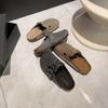 Zapatos Casuales de Tacón Bajo Antideslizantes, Puntera Redonda a la Moda, Cómodos y Versátiles, Descubriendo los Pies, Medio Soporte con Pequeños Diamantes de Imitación para Mujer, Estilo Nuevo de Primavera 2025