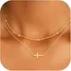 Collar en Capas con Colgante de Cruz Estilo Europeo y Americano Chapado en Oro de 18 Quilates para Mujer, Joyería Simple y Versátil para la Clavícula, Moda para el Trabajo