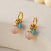 Pendientes Chinos Originales Estilo Nuevo Cristal Rosa Hebilla de Oreja Melocotón Turquesa Retro Pendientes de Esmalte Exquisitos de Alta Calidad para Mujer