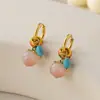 Novos Novos Brincos Estilo Chinês Brinco de Cristal Rosa Pêssego Turquesa Retrô Brincos de Esmalte de Alta Qualidade Exquisitos para Mulheres Atacado