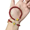 Pulsera de cristal granular de alto contenido natural, cinabrio rojo, para hombres y mujeres, pulsera de arena de cinabrio amarillo de cuentas redondas bajas, dios de la riqueza de cinco vías