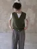 Chaleco de punto retro verde con cuello en V estilo francés, chaleco suéter corto para mujer para primavera y otoño, sin mangas, con un look sofisticado, perfecto para usar en capas.
