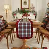 Camino de Mesa Navideño Estilo Americano Poliéster-Algodón Transfronterizo, Cuadros Teñidos en Hilo con Bordes Fruncidos, Cubierta para Tocador de Uso Doméstico, Camino para el Pie de la Cama, Dropshipping