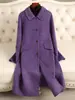 Casaco de lã dupla face feminino, comprimento médio, nova coleção outono/inverno 2026, corte solto, estilo elegante, de abotoamento simples, decote quadrado, peça de outer wear em mistura de lã