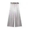 Roupas Femininas Transfronteiriças Primavera e Verão 2026 Moda Europeia e Americana Versátil Calça de Cintura Larga com Cinto Combinável Textura de Cetim de Seda para Mulheres K71625