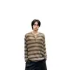 Suéter de punto rayado Henley de manga larga color-blocking estilo perezoso para hombre, otoño/invierno casual holgado tacto de alta gama hueco moderno