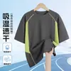 Camiseta Infantil de Manga Curta, Top Fino de Secagem Rápida, Novo Estilo 2026, Gola Redonda Color-Blocking, Roupa Uniforme de Classe Personalizada