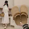 Medias Zapatillas Cerradas de Suela Gruesa para Mujer, Uso Exterior Verano 2026, Sandalias Tejidas Estilo Étnico Bohemio