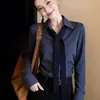 Camisa azul feminina manga longa primavera outono 2026 novo estilo senso luxo leve chique bonita super bonita camisa listrada