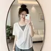 Novedad de Verano Camiseta de Manga Corta Falsa de Dos Piezas para Mujer Casual Holgada de Seda de Hielo Sensación Perezosa Versátil Talla Grande A11717